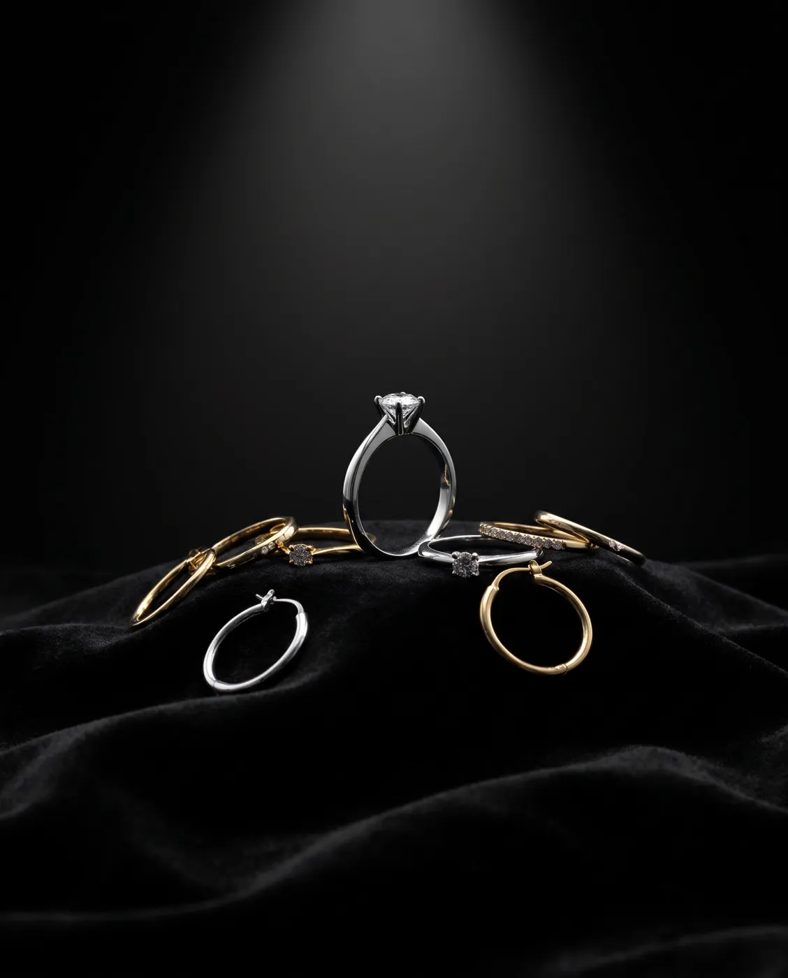 Ringe und Creolen auf Samt